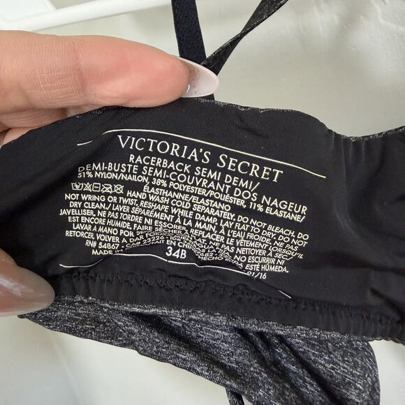 Victoria's Secret Racerback Semi Demi Bra 34B Black Gray Front Clasp - Picture 4 of 5